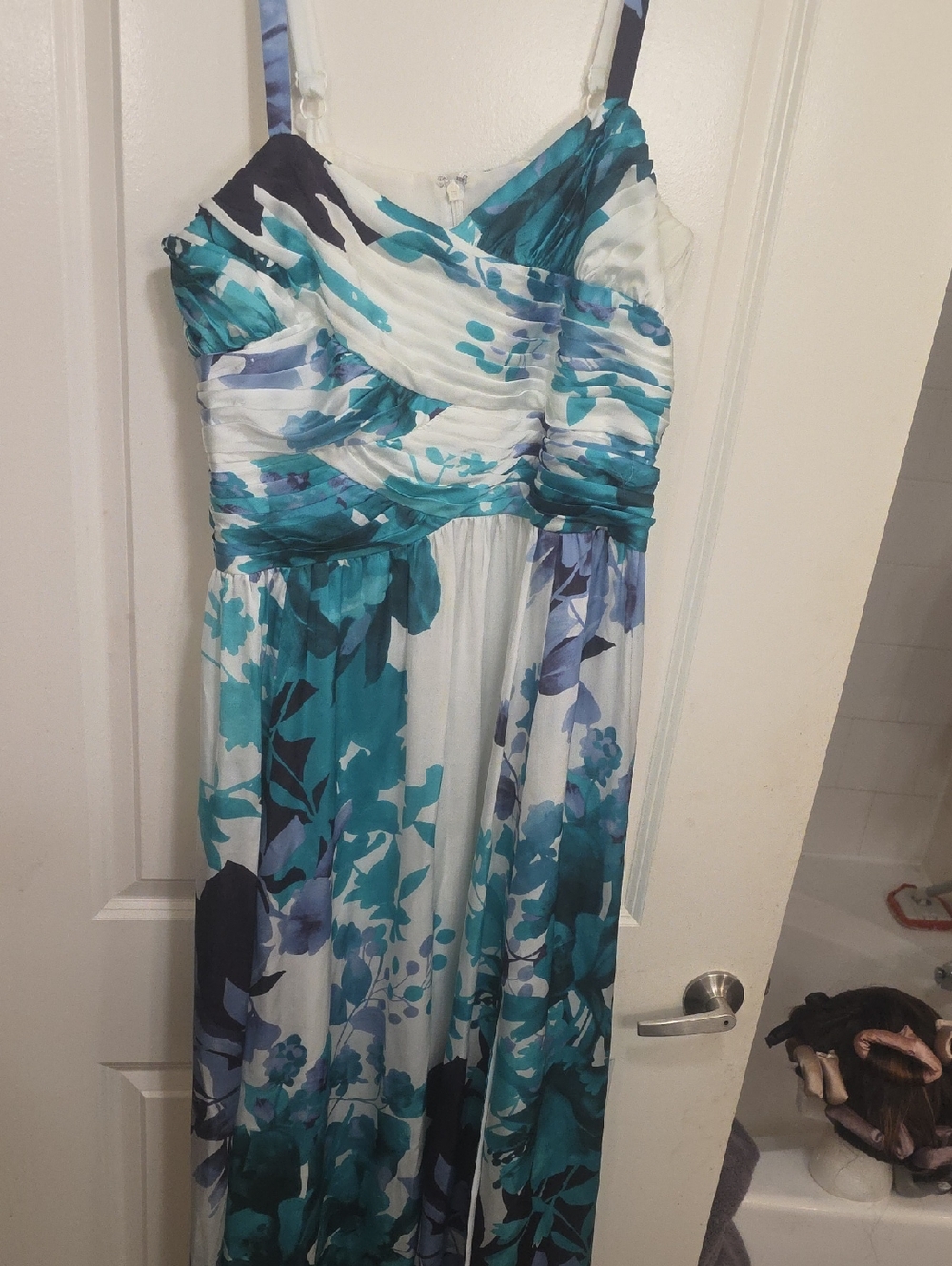 Adrianna Papell Teal and Blue Floral Maxi Dress